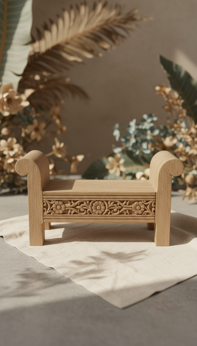 Antique Hand-Carved Wooden Bench